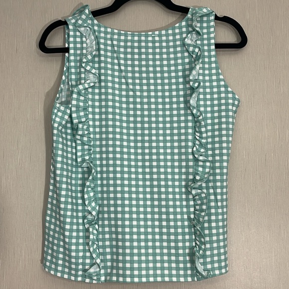 Michelle McDowell NWT small green white checker ruffle v neck tank - Picture 4 of 4